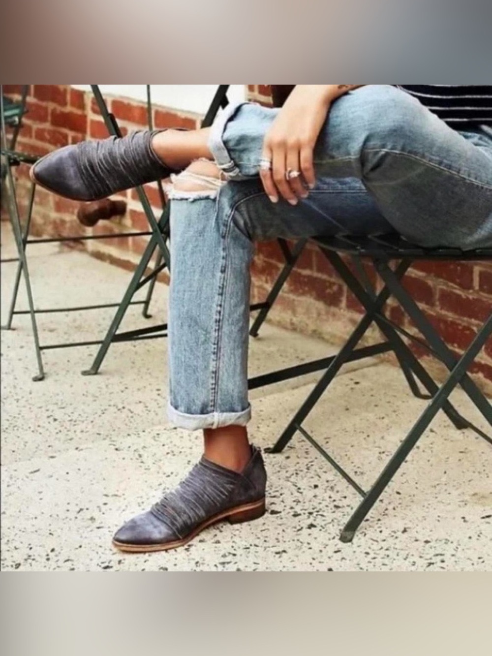 Free People euro 37 Boots Lost Valley Leather Strappy Ankle Bootie Blue Gray - Picture 1 of 10